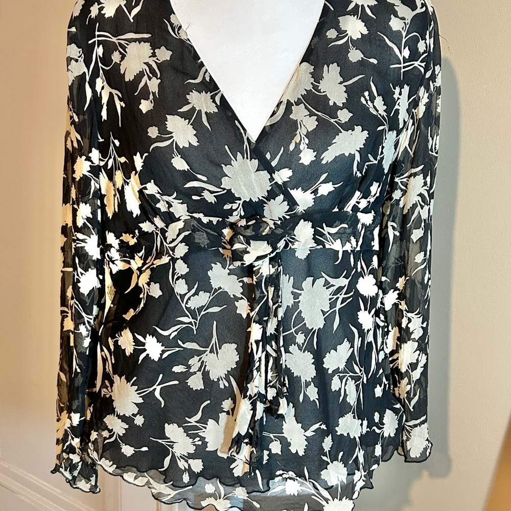 Anna And Frank Layered Sheer Floral Black and White Women's Top Size M